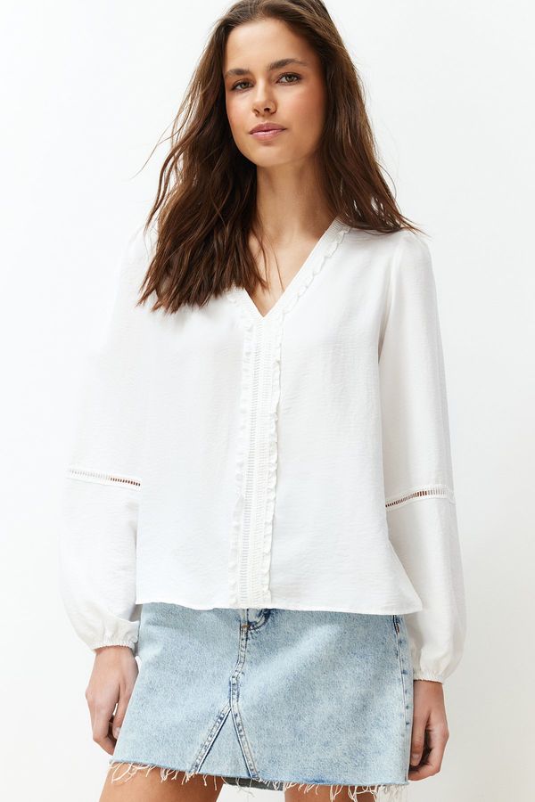 Trendyol Trendyol Ecru Collar Ruffle and Lace Detailed Woven Blouse