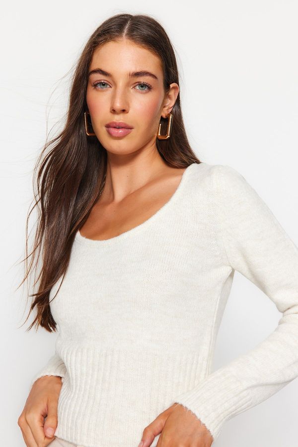 Trendyol Trendyol Ecru Crop Soft Textured Wool Knitwear Sweater