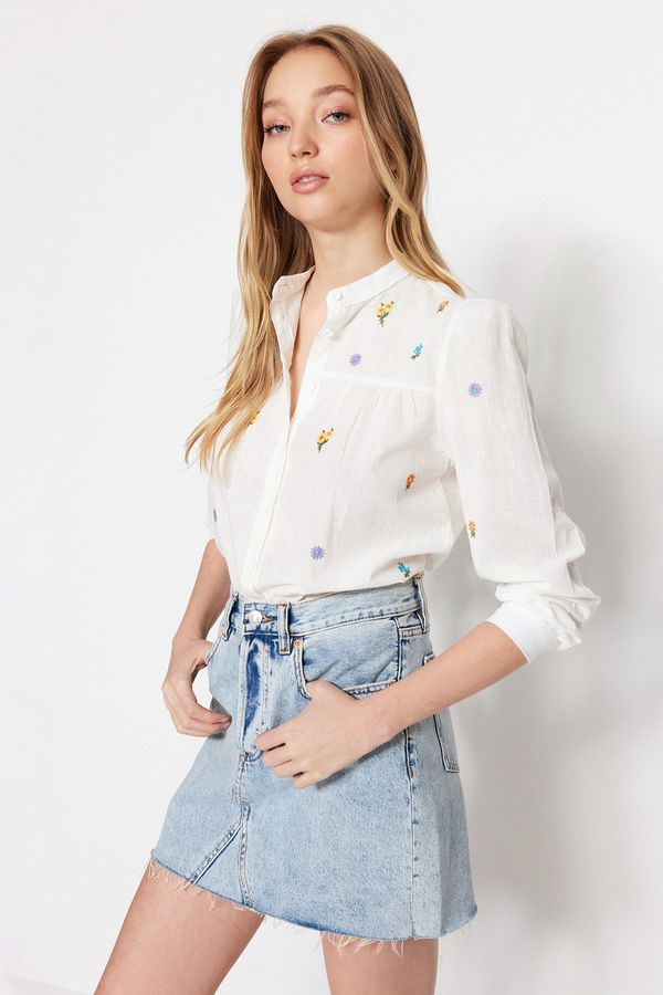 Trendyol Trendyol Ecru Embroidered Woven Shirt