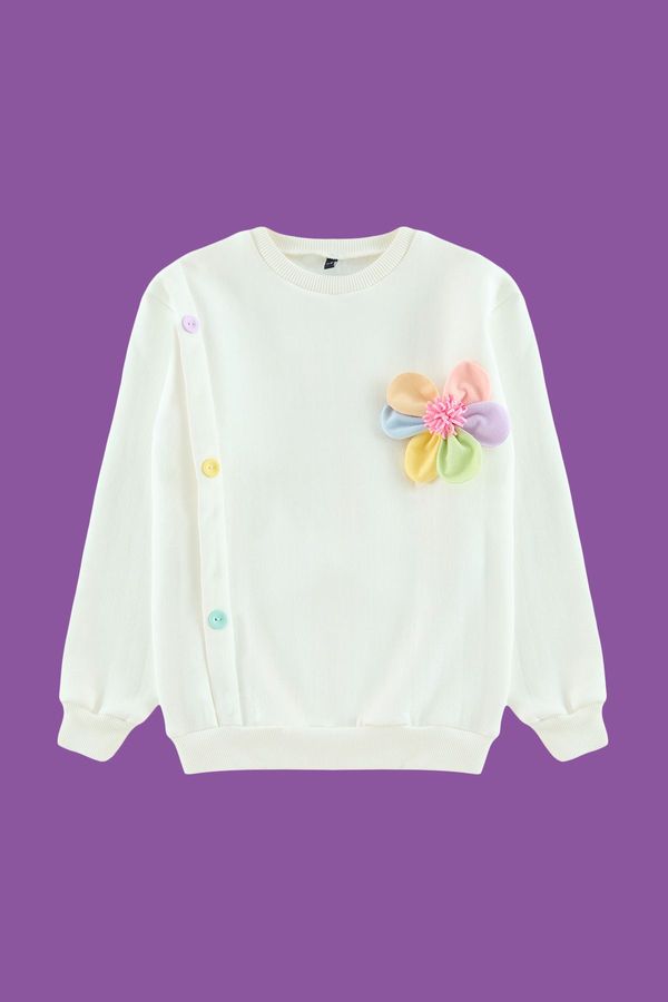 Trendyol Trendyol Ecru Girl's Floral Knitted Sweatshirt