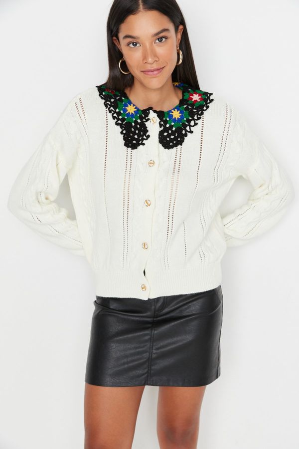 Trendyol Trendyol Ecru Hand-knitted Collar Knitwear Cardigan