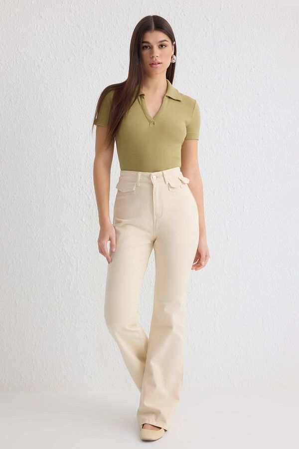 Trendyol Trendyol Ecru High Waist Flare Jeans