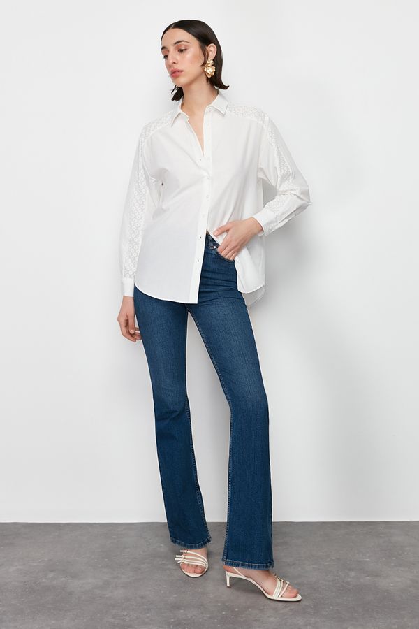 Trendyol Trendyol Ecru Lace Detailed Oversize/Wide Fit Woven Shirt