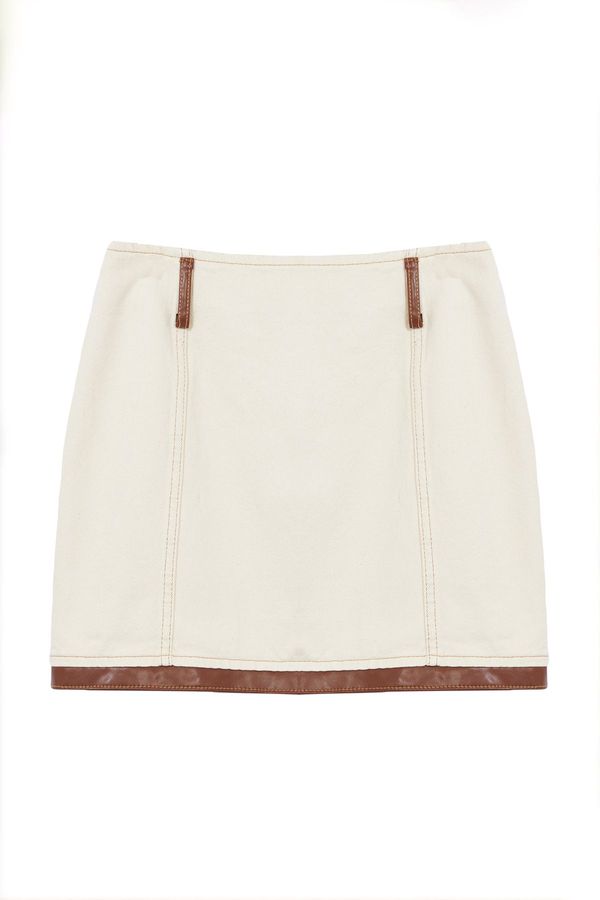 Trendyol Trendyol Ecru Leather Detailed Mini Denim Skirt