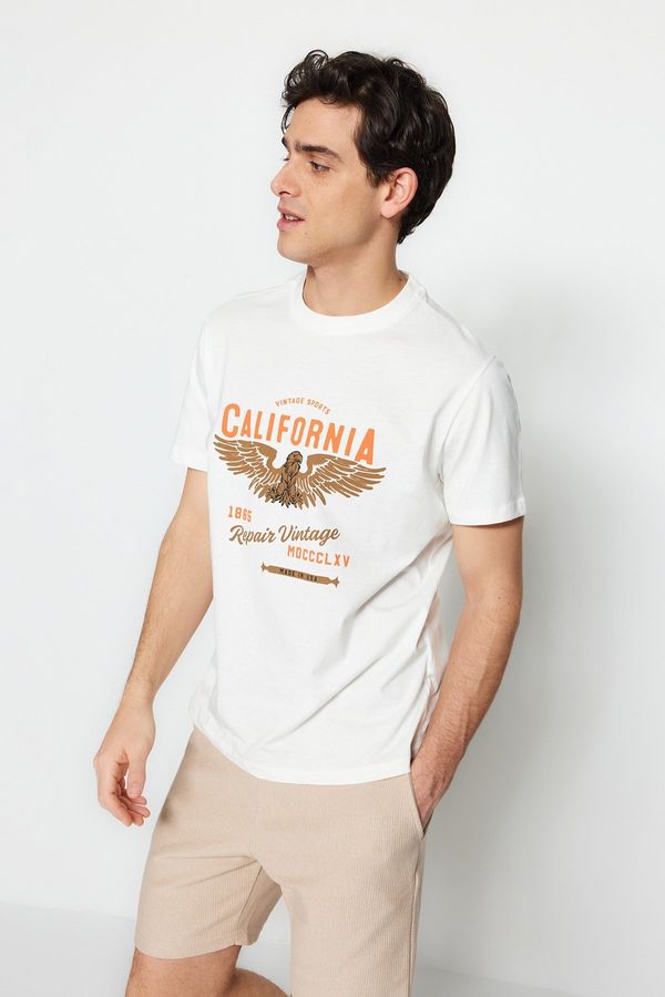 Trendyol Trendyol Ecru Men's Regular/Regular Cut City Printed 100% Cotton T-Shirt