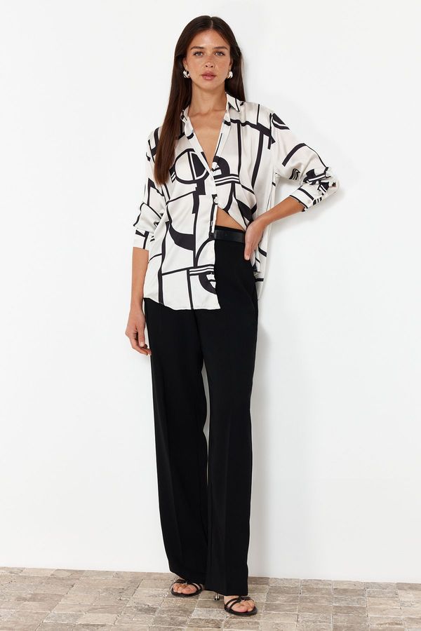 Trendyol Trendyol Ecru Patterned Satin Woven Shirt