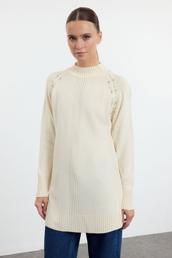 Trendyol Trendyol Ecru Pearl Detailed Knitwear Sweater