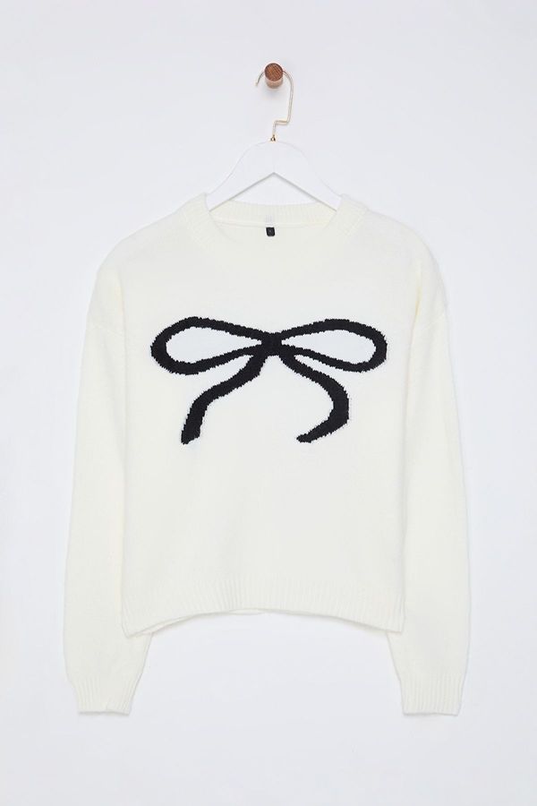 Trendyol Trendyol Ecru Ribbon Patterned Knitwear Sweater