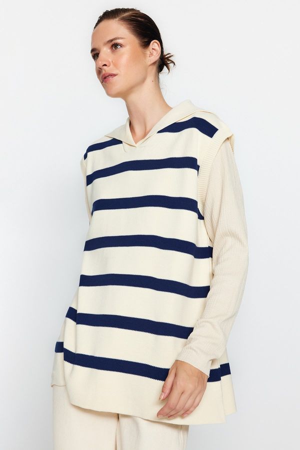 Trendyol Trendyol Ecru Sailor Neck Striped Knitwear Sweater