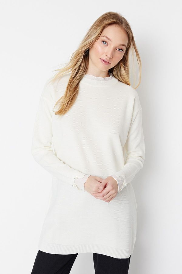 Trendyol Trendyol Ecru Sleeves Pearl Detailed Knitwear Sweater