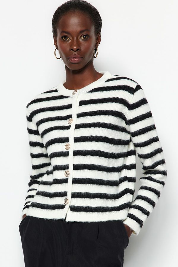 Trendyol Trendyol Ecru Soft Textured Striped Knitwear Cardigan
