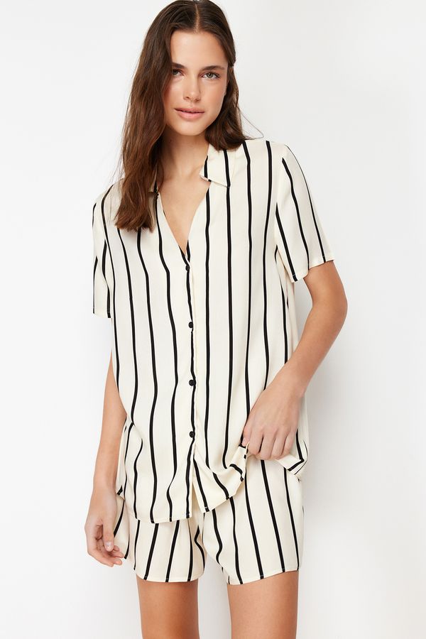 Trendyol Trendyol Ecru Striped Collar Detailed Viscose Woven Pajamas Set