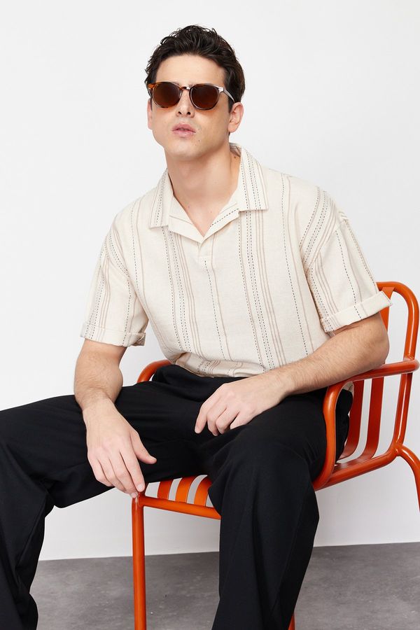 Trendyol Trendyol Ecru Striped Regular Fit Half Patch Shirt