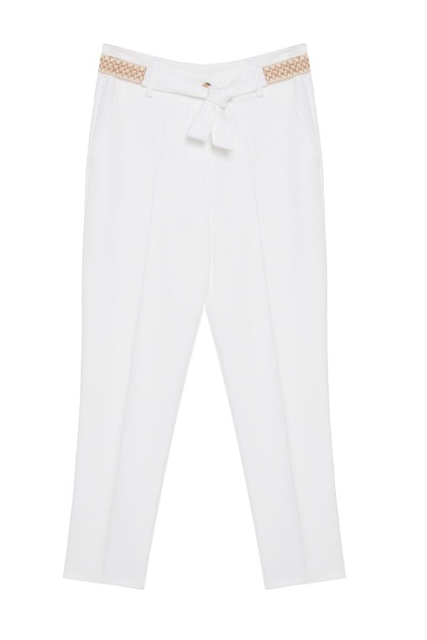 Trendyol Trendyol Ecru Tie Detailed Woven Trousers