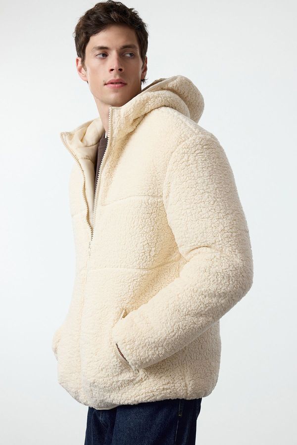 Trendyol Trendyol Ecru Wellsoft Plush Hooded Winter Coat