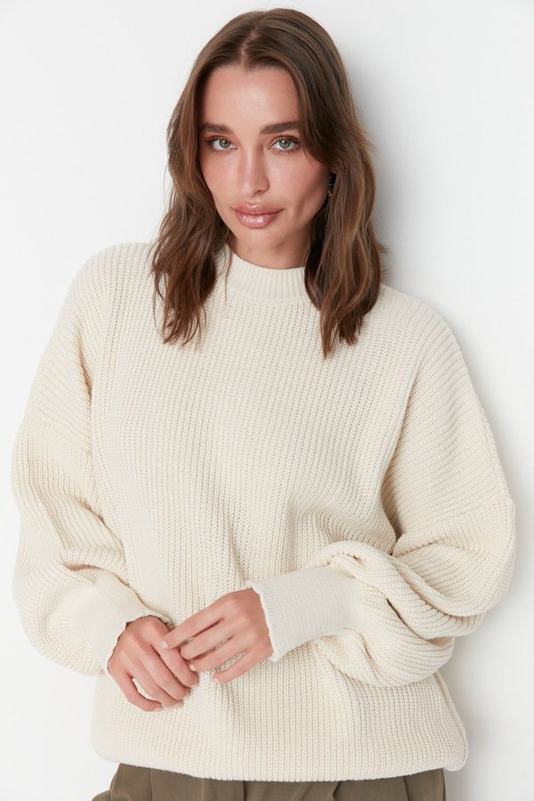 Trendyol Trendyol Ecru Wide Pattern Basic Knitwear Sweater