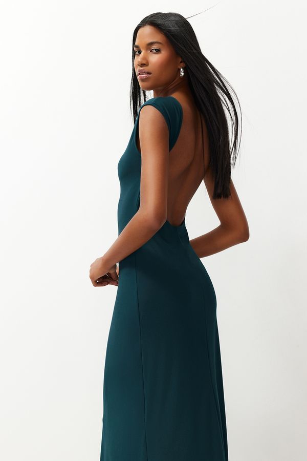 Trendyol Trendyol Emerald Green Backless Fitted Maxi Knitted Maxi Flexible Pencil Dress