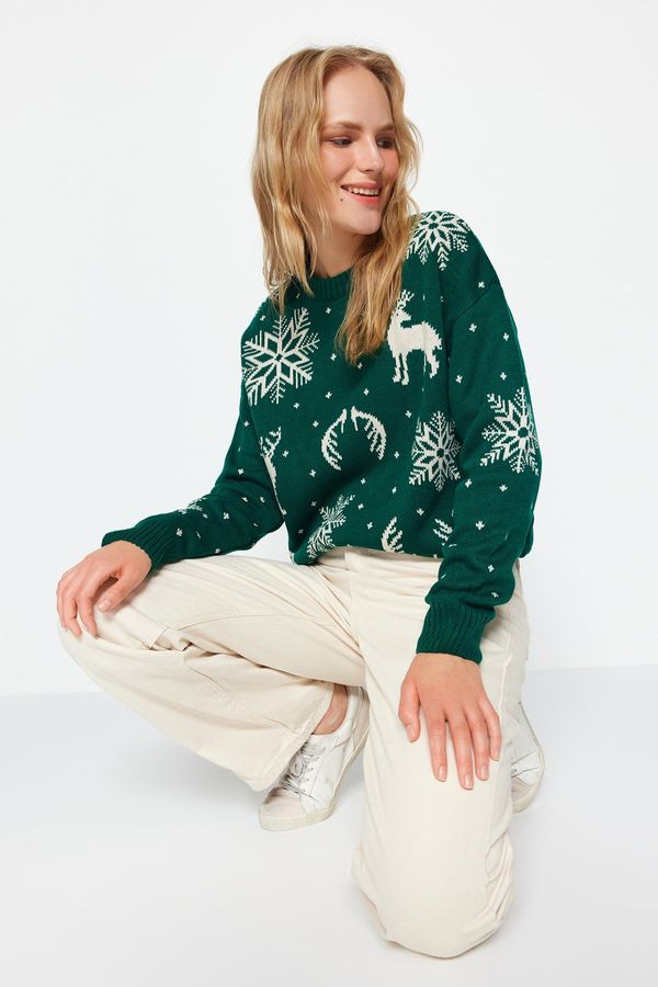 Trendyol Trendyol Emerald Green Christmas Theme Jacquard Knitwear Sweater