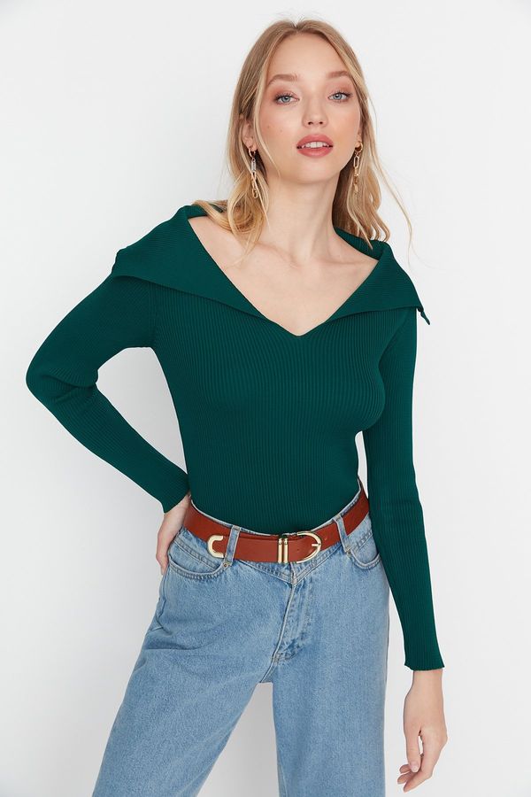 Trendyol Trendyol Emerald Green Collar Detailed Knitwear Sweater