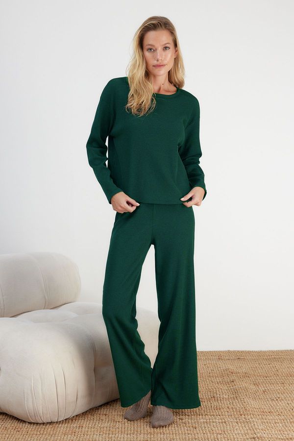 Trendyol Trendyol Emerald Green Corduroy Knitted Pajama Set