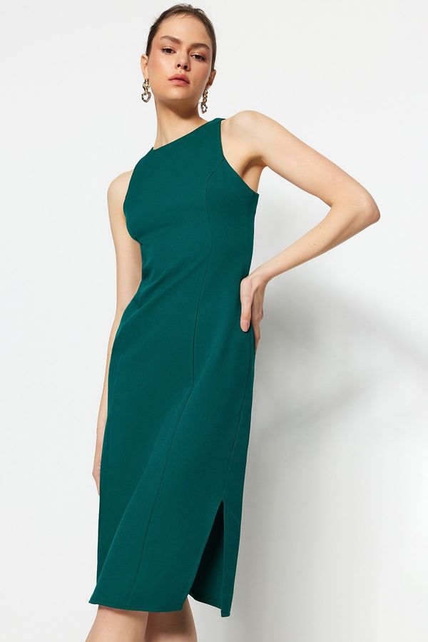 Trendyol Trendyol Emerald Green Fitted Midi Halter Neck Woven Dress
