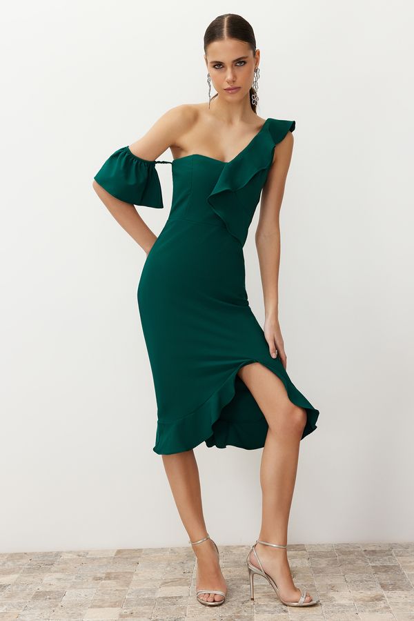 Trendyol Trendyol Emerald Green Frilly Woven Elegant Evening Dress