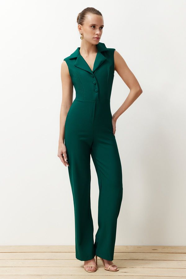 Trendyol Trendyol Emerald Green Jacket Collared Button Detailed Woven Jumpsuit