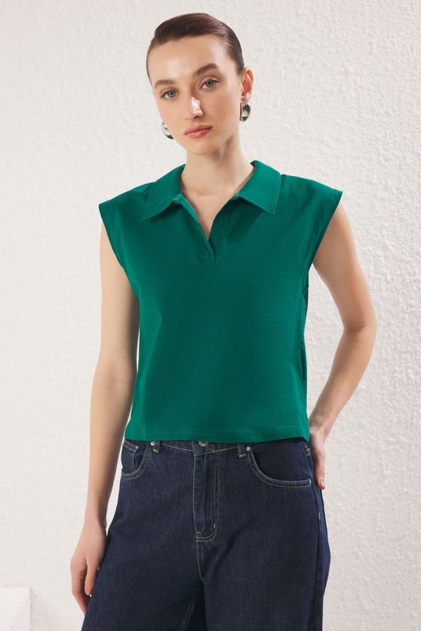 Trendyol Trendyol Emerald Green Polo Collar Regular/Normal Pattern Knitted T-Shirt