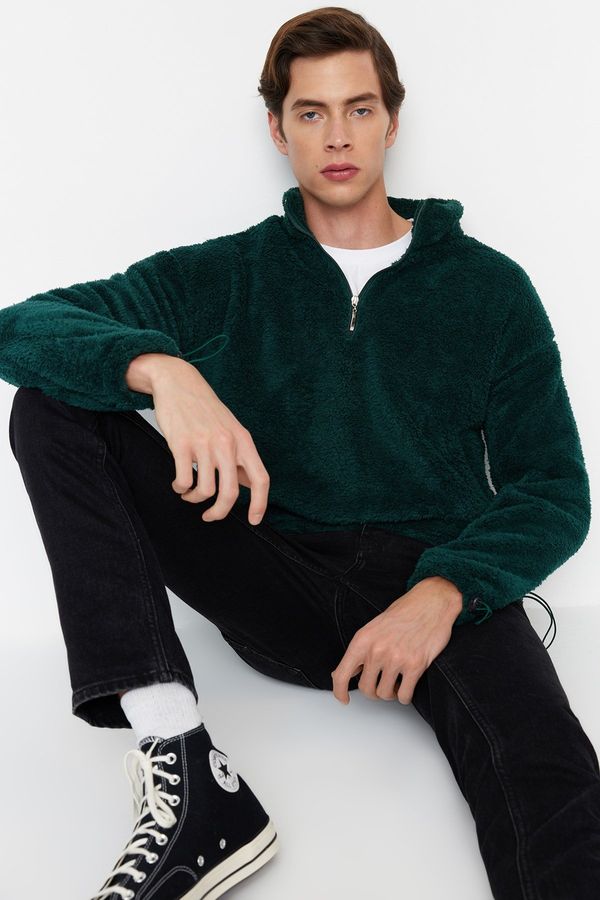 Trendyol Trendyol Emerald Green Regular Cut Zippered Stoppered Warm Plush Sweatshirt