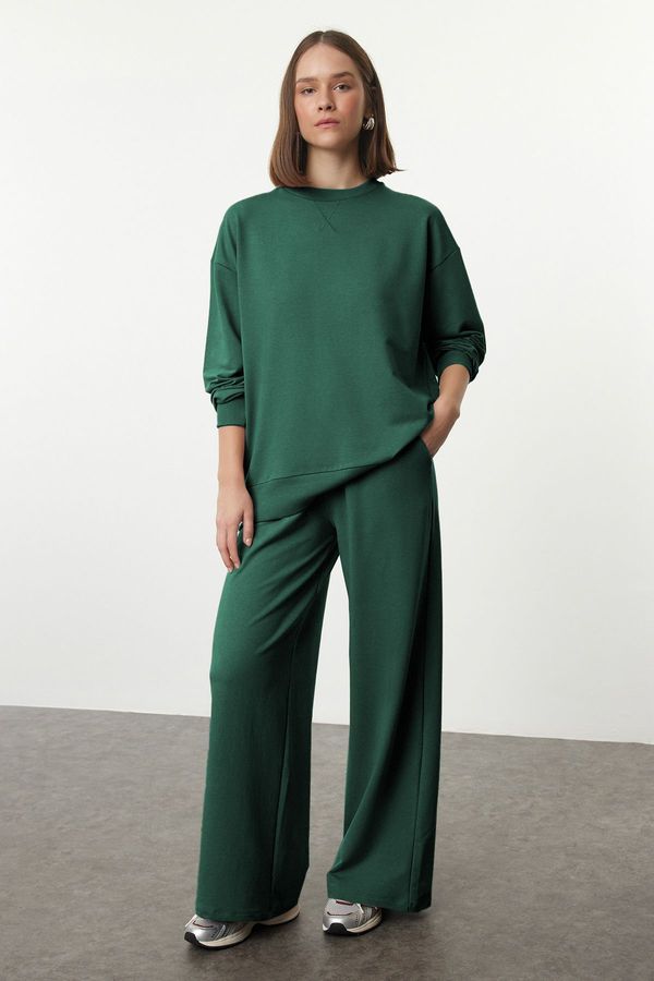 Trendyol Trendyol Emerald Green Relaxed Pattern Wide Leg/Wide Leg Knitted Sweatshirt/Bottom Tracksuit Set