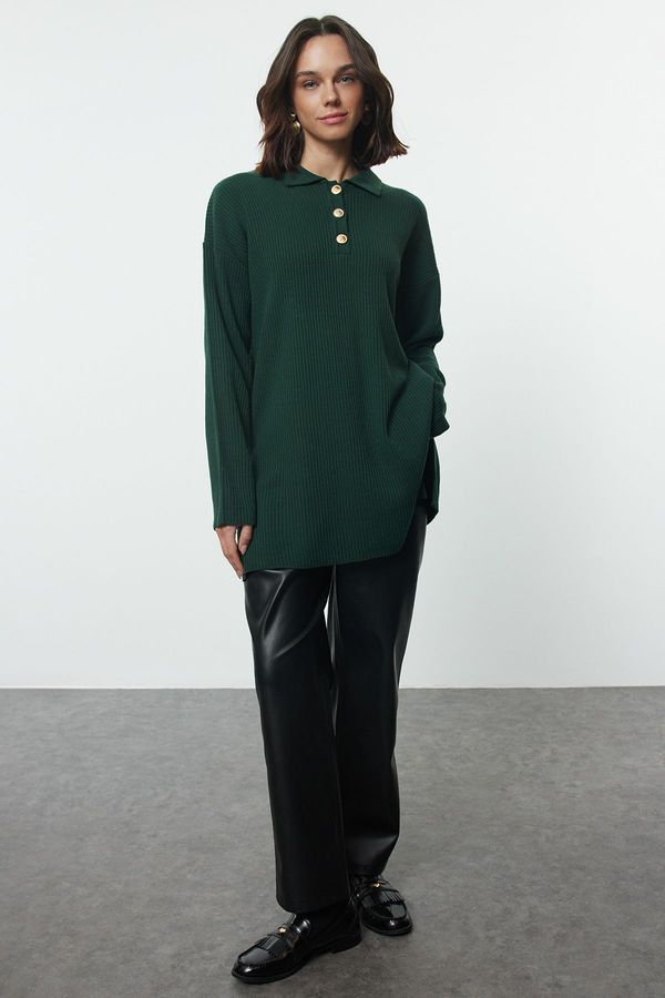 Trendyol Trendyol Emerald Green Ribbed Knit Sweater