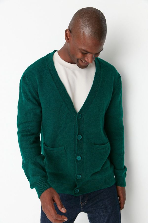 Trendyol Trendyol Emerald Green Slim Fit Pocket Knitwear Cardigan