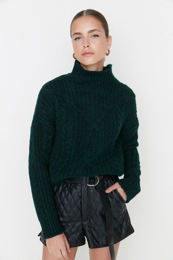Trendyol Trendyol Emerald Green Soft Textured Stand-Up Collar Knitwear Sweater