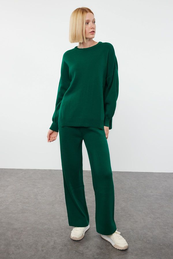 Trendyol Trendyol Emerald Green Wide Cut Balloon Sleeve Trouser Knitwear Top-Bottom Set