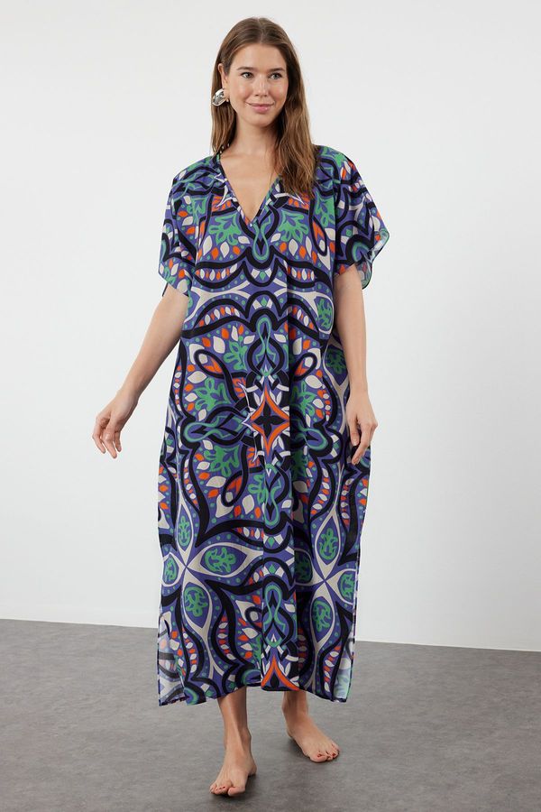 Trendyol Trendyol Ethnic Patterned Midi Woven 100% Cotton Beach Dress