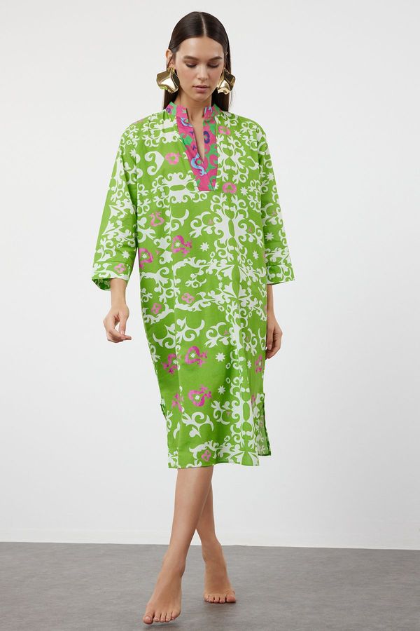 Trendyol Trendyol Ethnic Patterned Midi Woven 100% Cotton Beach Dress