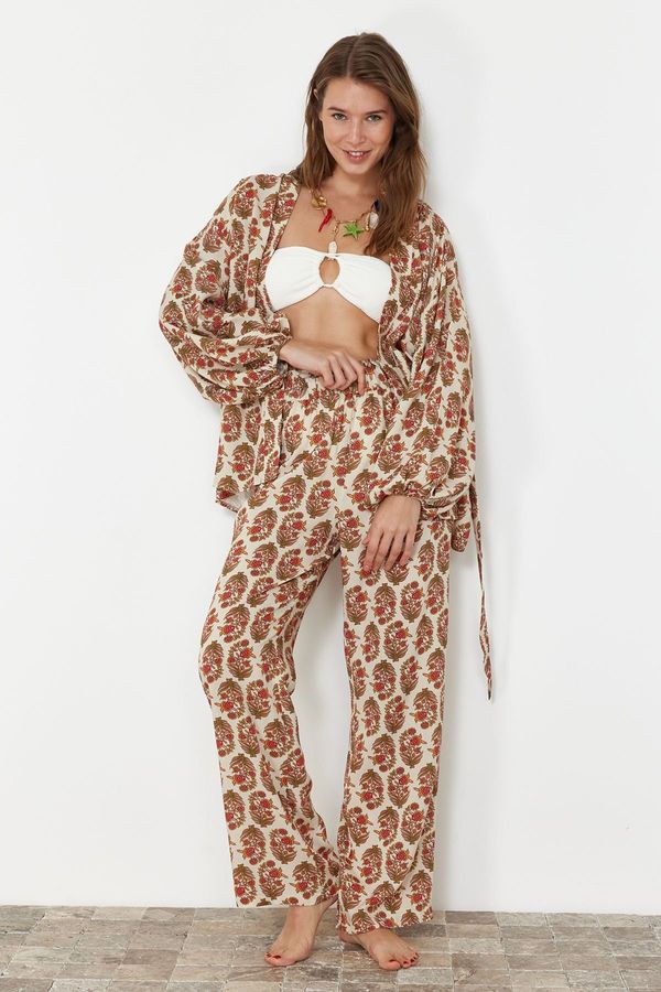 Trendyol Trendyol Floral Patterned Belted Woven Kimono Trousers Set