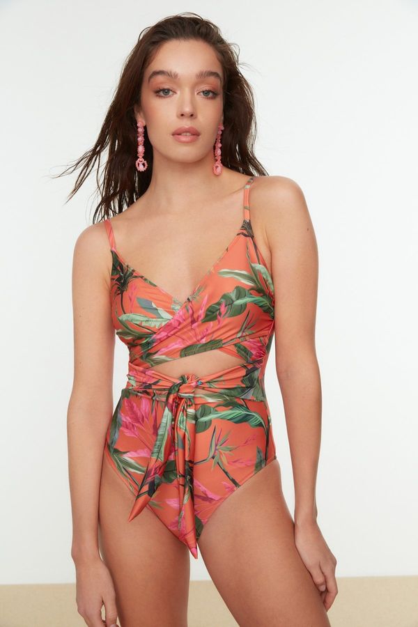 Trendyol Trendyol Floral Patterned Double Breasted Tied Regular Swimsuit