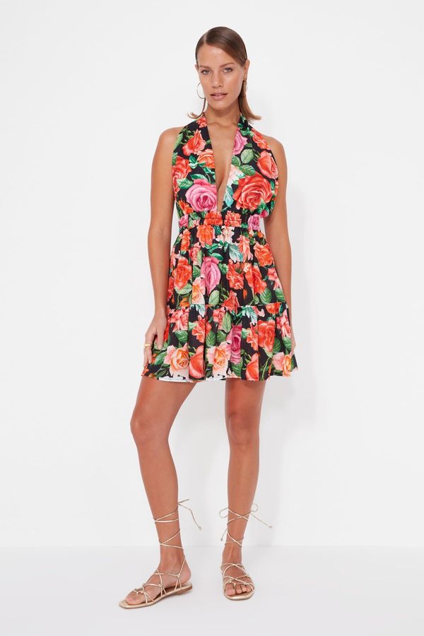 Trendyol Trendyol Floral Patterned Mini Woven Beach Dress with Cleavage, 100% Cotton