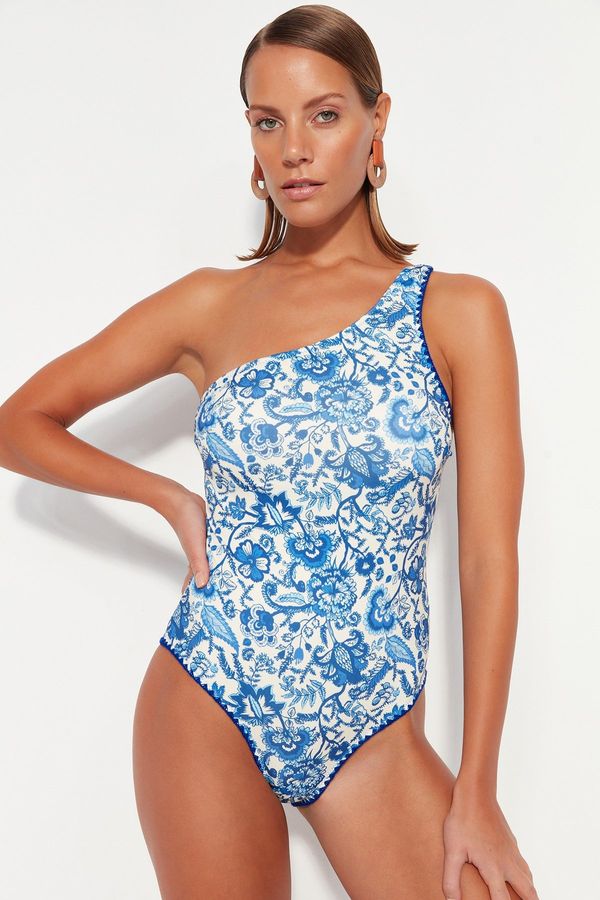 Trendyol Trendyol Floral Patterned One-Shoulder Swimsuit with Embroidery and Regular Leg