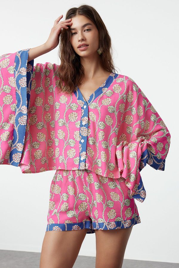 Trendyol Trendyol Floral Patterned Woven Blouse Shorts Set