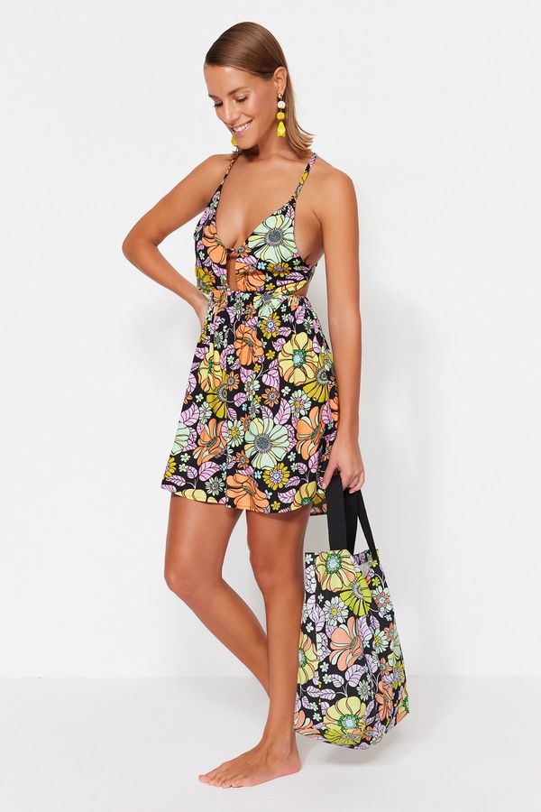 Trendyol Trendyol Floral Print Mini Woven Cut Out/Window Beach Dress
