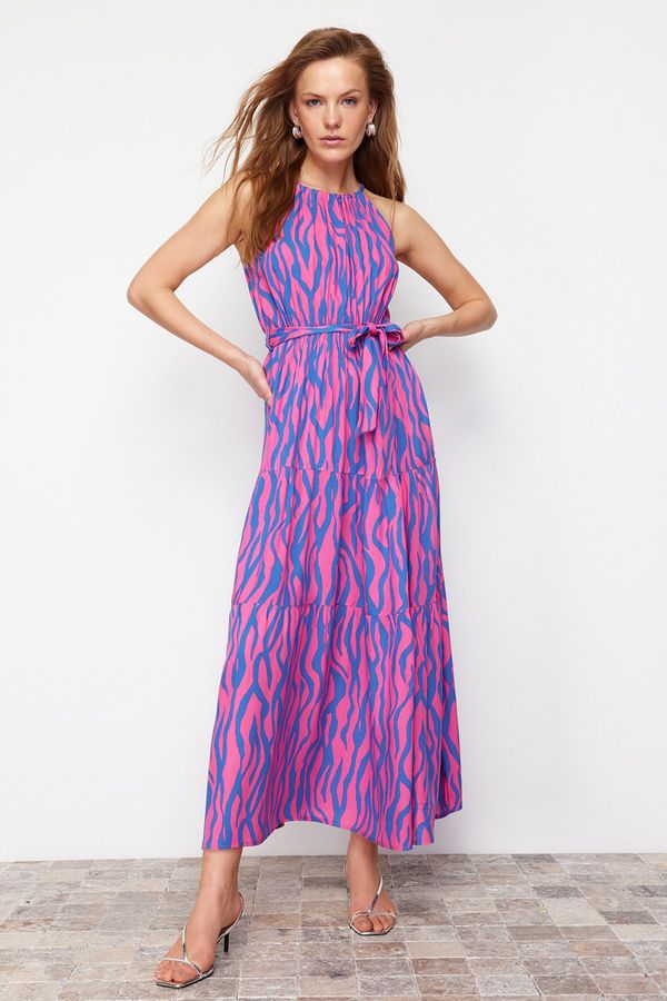 Trendyol Trendyol Fuchsia Animal Shift Halter Neck Halter Neck Shally Maxi Woven Dress