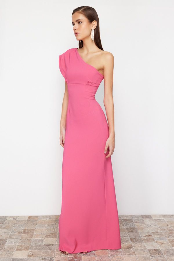 Trendyol Trendyol Fuchsia Asymmetrical Neckline Woven Long Evening Dress