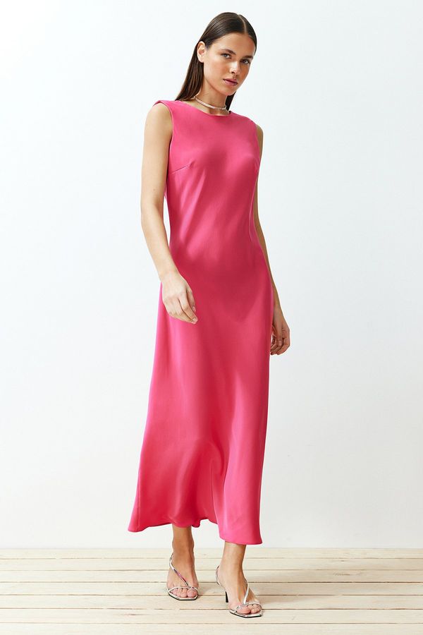 Trendyol Trendyol Fuchsia Back Detail Satin Maxi Woven Dress