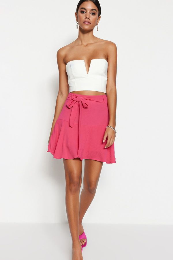 Trendyol Trendyol Fuchsia Belt Linen Look Woven Short Skirt