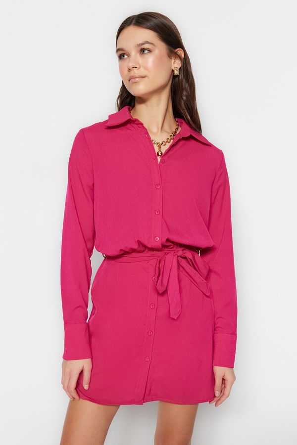 Trendyol Trendyol Fuchsia Belted Mini Shirt Woven Dress