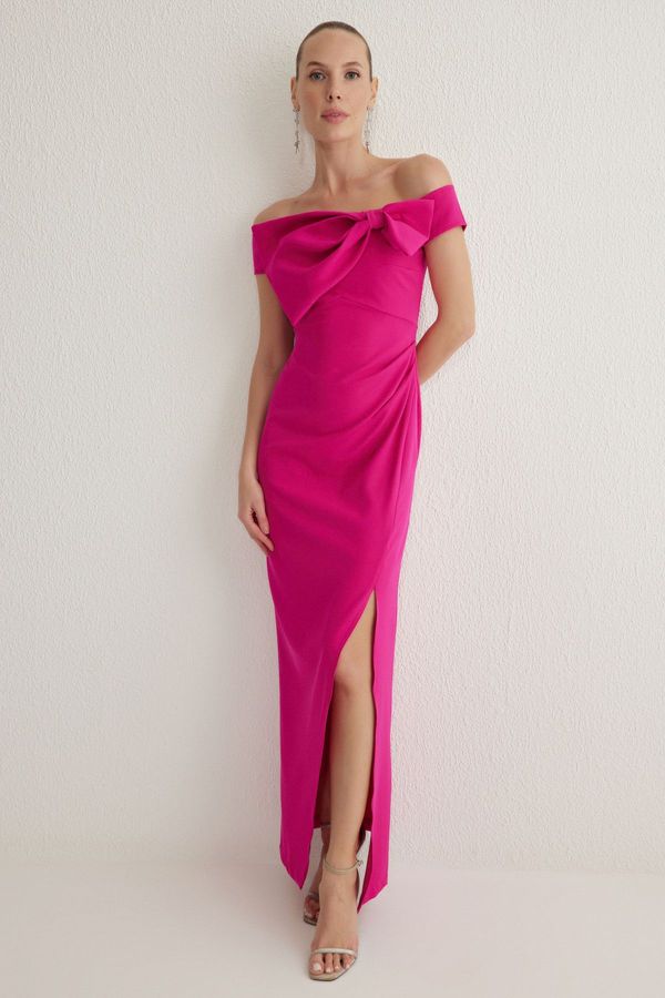 Trendyol Trendyol Fuchsia Carmen Collar Bowknot Woven Maxi Evening & Graduation Dress