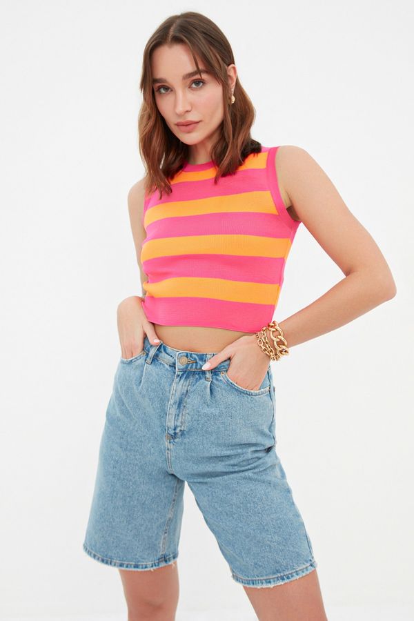 Trendyol Trendyol Fuchsia Crop Striped Knitwear Blouse