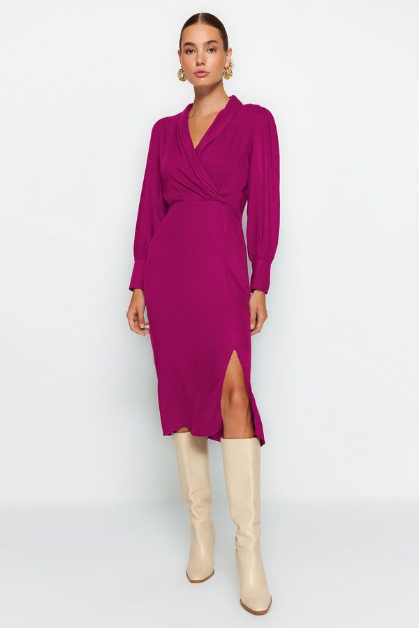 Trendyol Trendyol Fuchsia Double-breasted Slit Detailed Midi Woven Dress